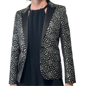 Saint Laurent Iconic Le Smoking Jacket FR 34 Black Silver Star Woven Jacquard